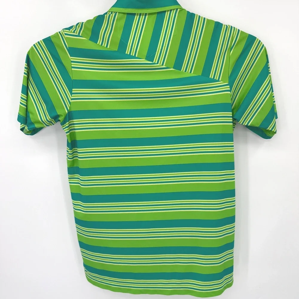 Slazenger Polo Shirt Mens M Green Teal Striped 101014 Short Sleeve Golf Sporty